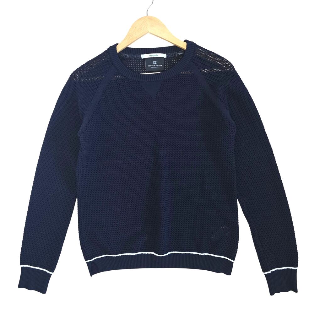 Scotch & Soda Womens Mesh Pullover Sweater Navy Size 2 Nautical Spring Summer